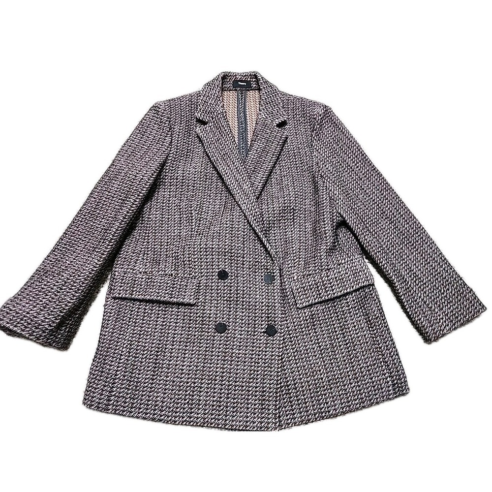Theory Women's Brown‎ Multi Check Piazza Walden Tweed Jacket Coat 10 Wool Blend